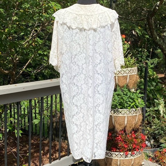 Vintage 50s 60s Lace Cottagecore Glammy Robe Dressing Gown Duster Coat Jacket - Picture 4 of 14